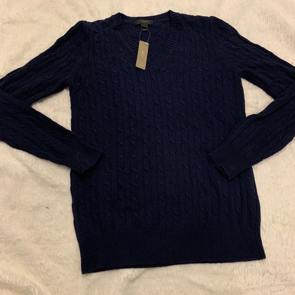 J. Crew Navy Cable-Knit V-Neck Sweater